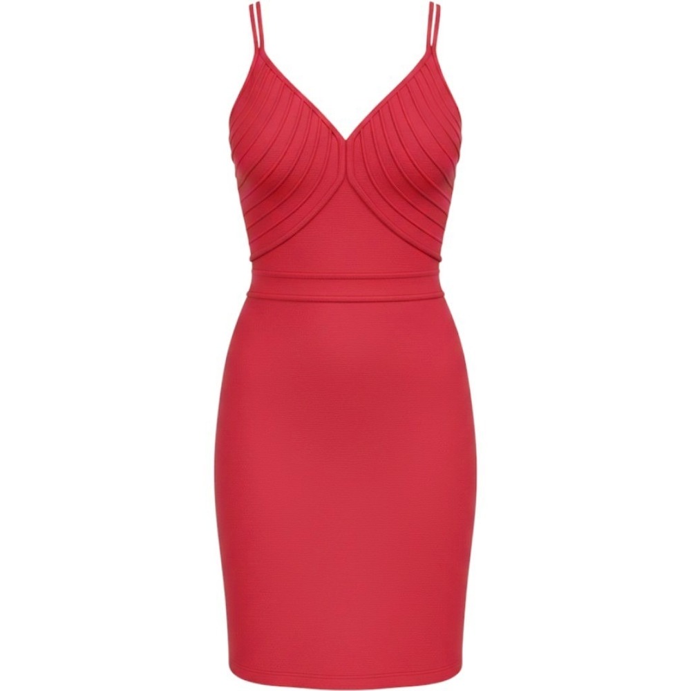 Yoana Baraschi Red Orange Bodycon Mini Dress Pleated Bodice 9D03‎ Made in NYC 6